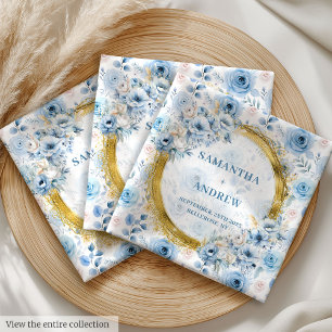 Custom Dusty Blue Glitter Blooms Wedding Cloth Nap Napkin