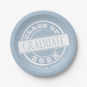 Custom Dusty Blue Graduation Party Graduate Paper Plates