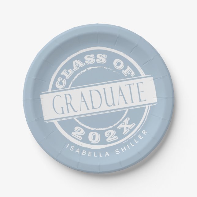 Custom Dusty Blue Graduation Party Graduate Paper Plates (Front)