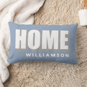 Custom Dusty Blue Gray White Home Minimal Modern Lumbar Pillow