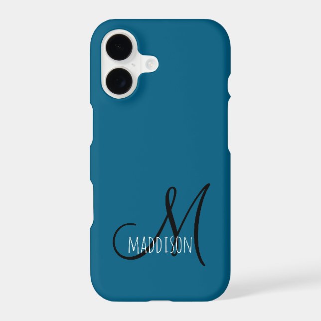 Custom Dusty Blue Monogram Name Case-Mate iPhone Case (Back)
