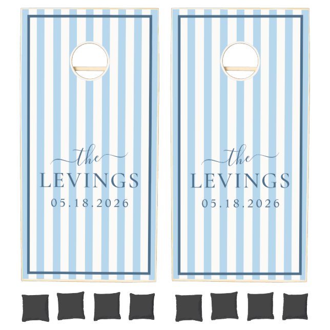  Custom Dusty Blue Striped Wedding Cornhole Set (Set)
