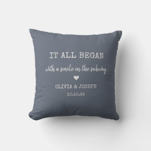 Custom Dusty Blue Where It All Began Valentine Day Throw Pillow