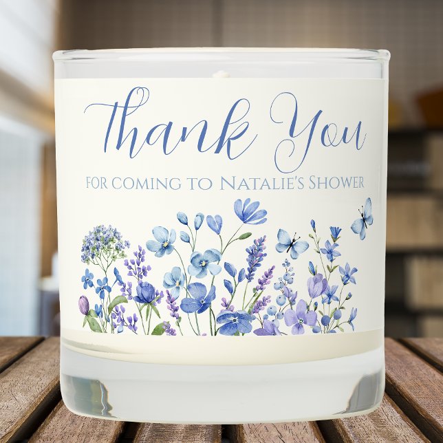Custom Dusty Blue Wildflower Thanks Bridal Shower Scented Candle (Creator Uploaded)