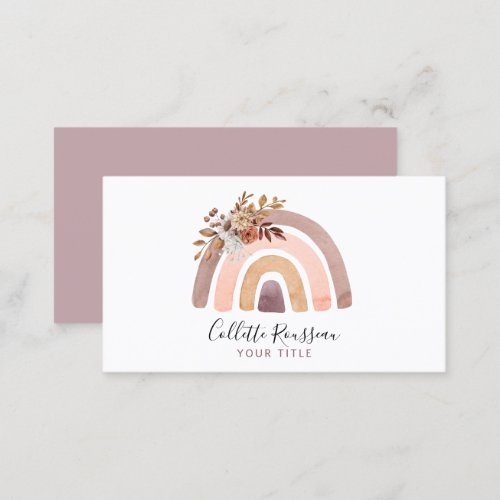Custom Dusty Pink Terracotta Boho Rainbow Flowers Business Card