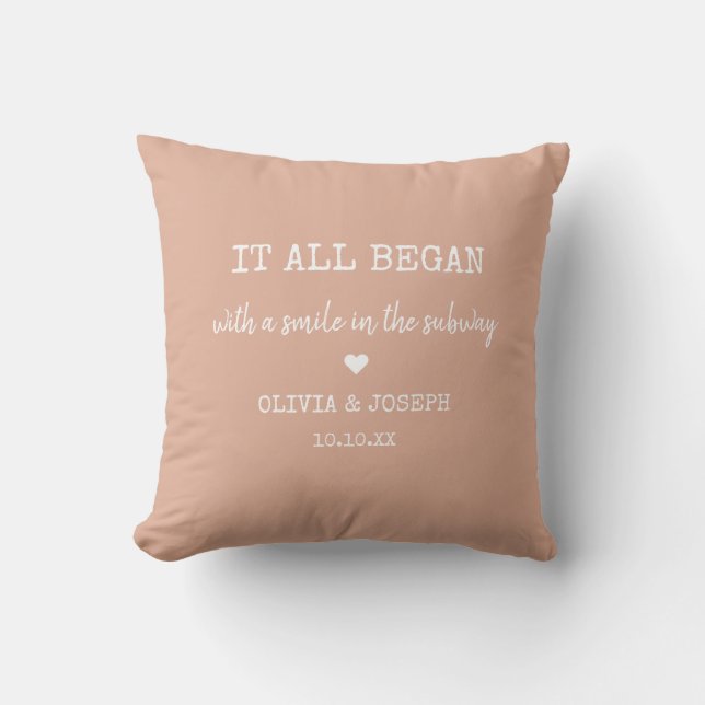 Custom Dusty Pink Where It All Began Valentine Day Throw Pillow (Front)