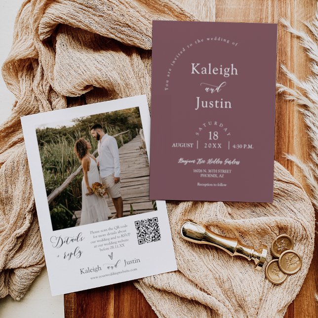 Custom Dusty Purple Modern Wedding QR Code Photo Invitation (Creator Uploaded)