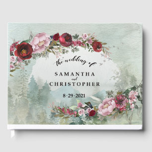 Custom Dusty Rose Burgundy Woodland Wedding Guest Book