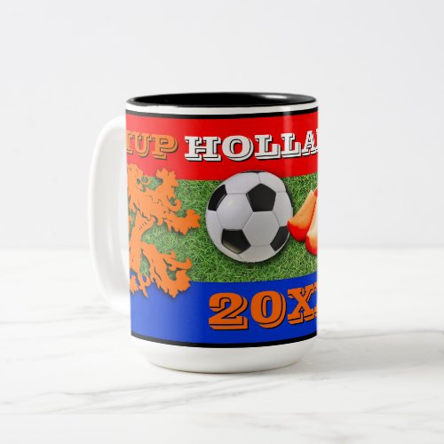 Custom Dutch Flag Orange Lion Soccer Ball Two_Tone Coffee Mug