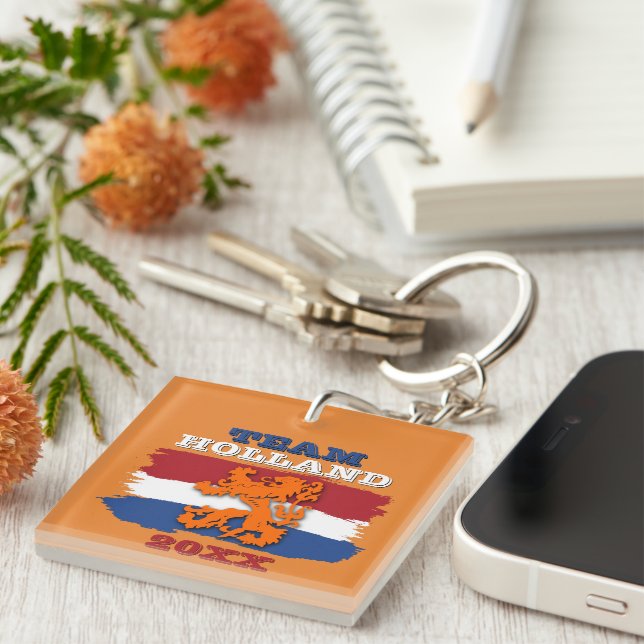 Custom Dutch Flag Orange Lion Team Holland 2026 Keychain (Front Right)