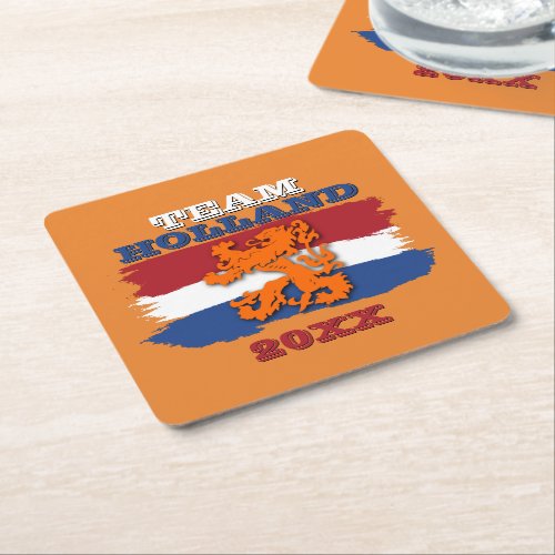 Custom Dutch Flag Orange Lion Team Holland Square Paper Coaster