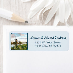 Custom Dutch Windmills Landscape Art Painting Label