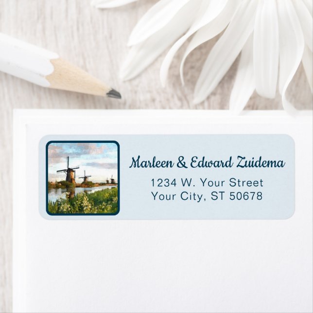 Custom Dutch Windmills Landscape Art Painting Label (Insitu)