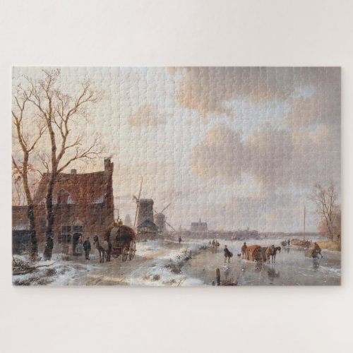 Custom Dutch Winter Landscape Oil Painting Art Jigsaw Puzzle