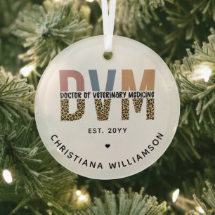 Custom DVM Doctor of Veterinary Medicine Gifts Glass Ornament