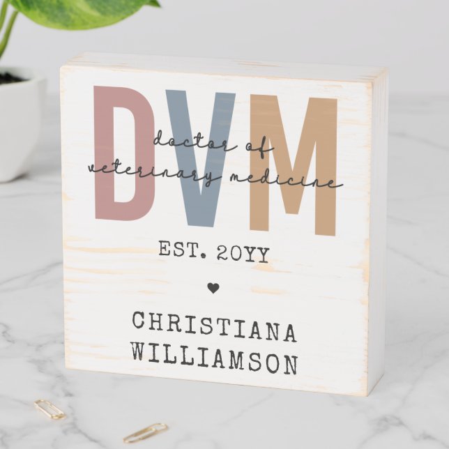 Custom DVM Doctor of Veterinary Medicine Gifts Wooden Box Sign (In Situ Horizontal)