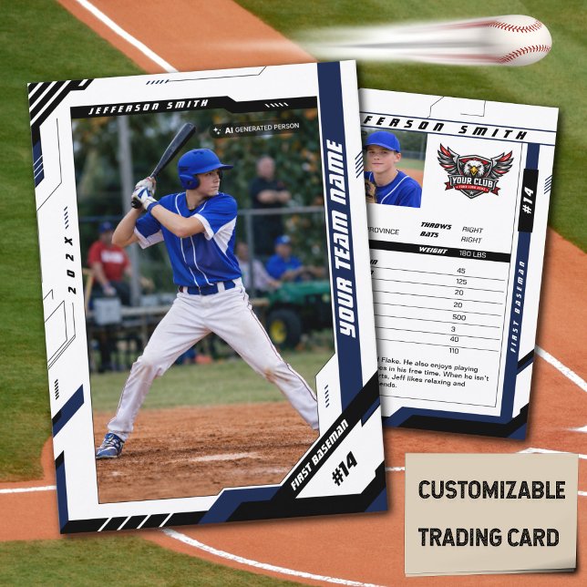 Custom Dynamic Blue Baseball Player Trading Card (Custom blue baseball trading card made to celebrate your player, team, and season.)