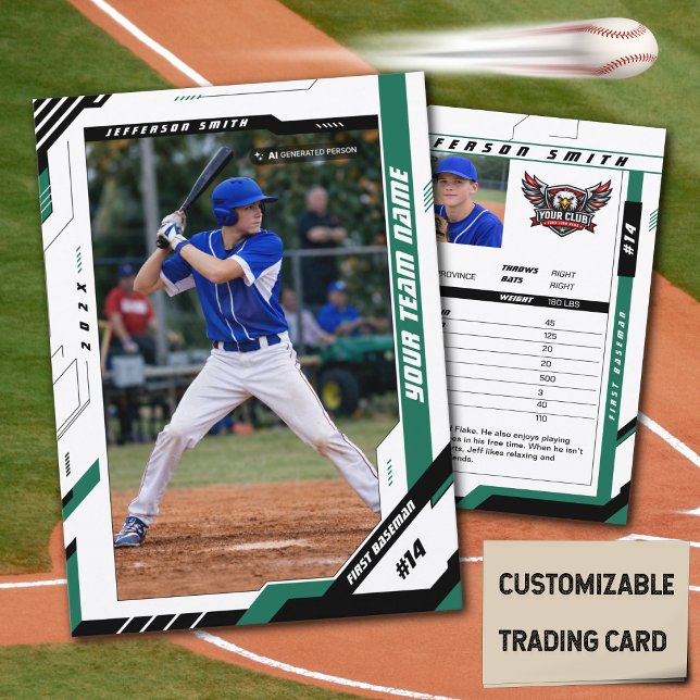 Custom Dynamic Green Baseball Player Trading Card (Custom green baseball trading card made to celebrate your player, team, and season.)