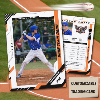 Custom Dynamic Orange Baseball Player Trading Card