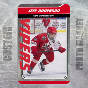 Custom Dynamic Red Ice Hockey Photo Magnet