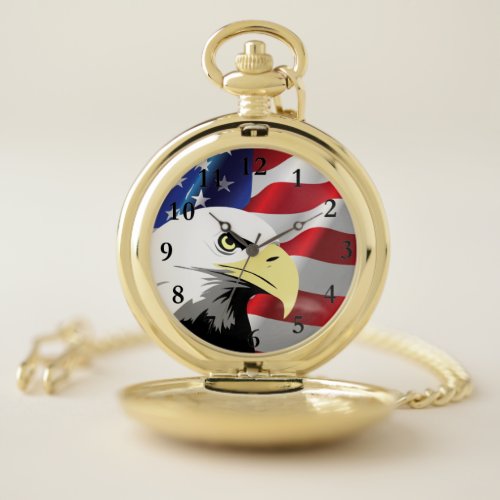 Custom Eagle And American Flag Pocket Watch