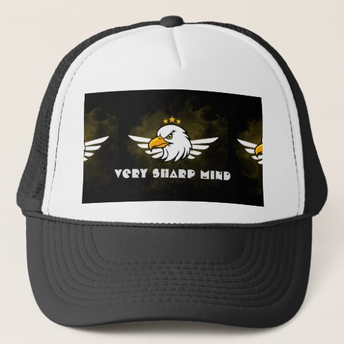 Custom Eagle Image and Very Sharp Mind Text Black  Trucker Hat