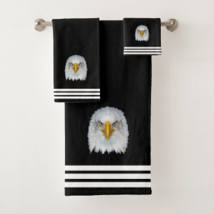 Custom Eagle & Three Stripes on Black Bath Towel Set