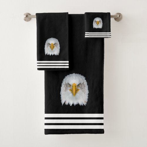 Custom Eagle  Three Stripes on Black Bath Towel Set