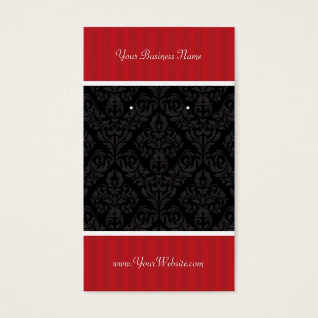 Custom Earring Cards Red Black Damask Stripes (Front)