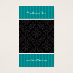 Custom Earring Cards Turquoise Stripe Black Damask
