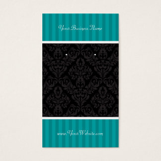 Custom Earring Cards Turquoise Stripe Black Damask