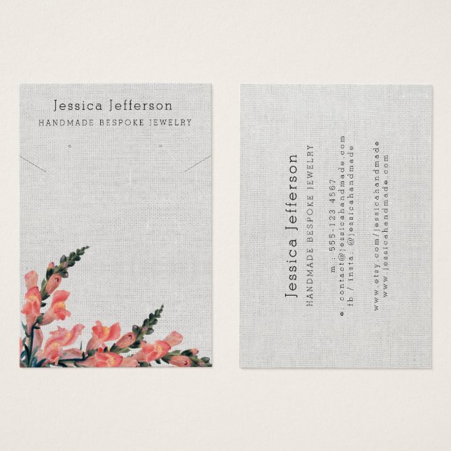 Custom Earring Jewelry Pink Floral Display Card (Front & Back)