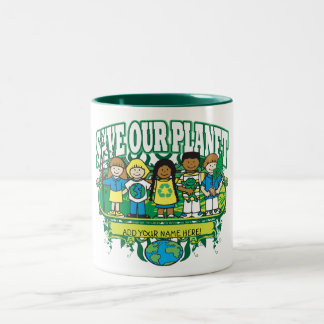 Custom Earth Kids, ADD YOUR NAME! Two-Tone Coffee Mug