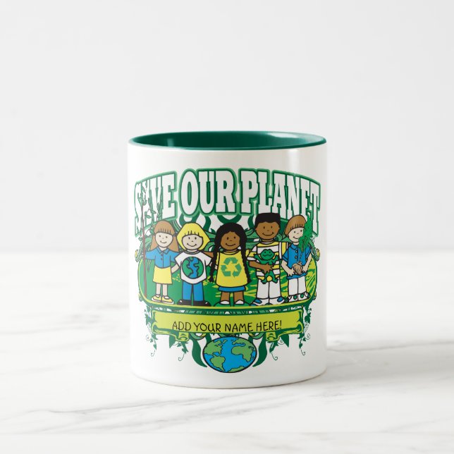 Custom Earth Kids, ADD YOUR NAME! Two-Tone Coffee Mug (Center)
