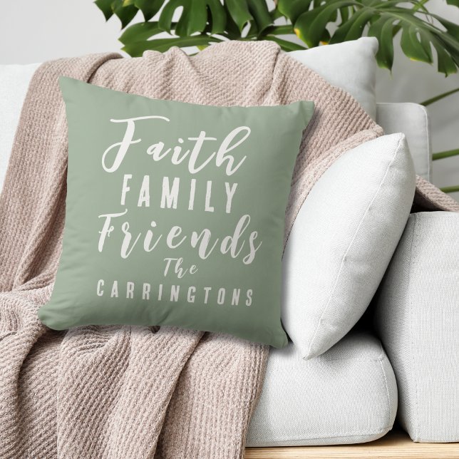 Custom Earth Tone Sage Faith Family Friends Throw Pillow (Creator Uploaded)