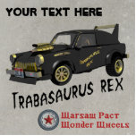 Custom East German Trabant Car Cutout<br><div class="desc">A humorous, computer-generated, black and gold, image of a customized East German Trabant automobile. The customized car&#39;s nickname, Trabasaurus rex, in an appropriate font, appears both on the vehicle door and below the image. The vehicle bears an Idaho license plate reading "TRABI REX" as it was customized by mythical Warsaw...</div>