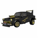 Custom East German Trabant Statuette<br><div class="desc">A humorous, computer-generated, black and gold, image of a customized East German Trabant automobile. The customized vehicle's nickname, "Trabasaurus rex, " appears on the door. The vehicle bears an Idaho license plate reading "TRABI REX" as it was customized by mythical Warsaw Pact Wonder Wheels (Custom Commie Cars) in Sandpoint. The...</div>