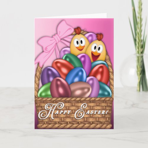 Custom Easter Basket Card 5x7 Chicks  Easter Eggs