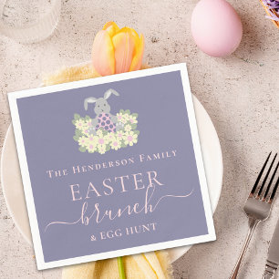 Custom Easter Brunch Cute Bunny Egg Hunt Purple Napkins