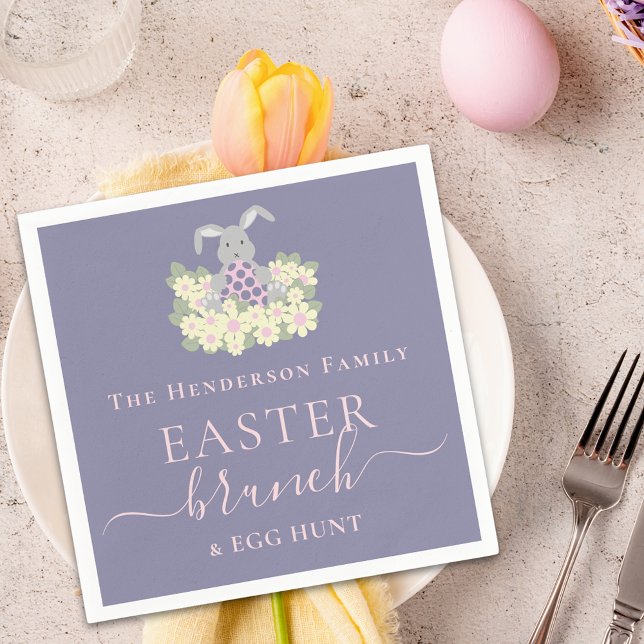 Custom Easter Brunch Cute Bunny Egg Hunt Purple Napkins (Easter brunch and egg hunt cute bunny spring party purple pink custom napkins)