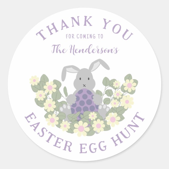 Custom Easter Bunny Egg Hunt Floral Thank You Classic Round Sticker (Front)