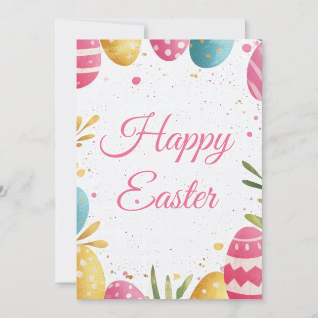 Custom Easter Card with Easter Eggs and Flowers (Front)