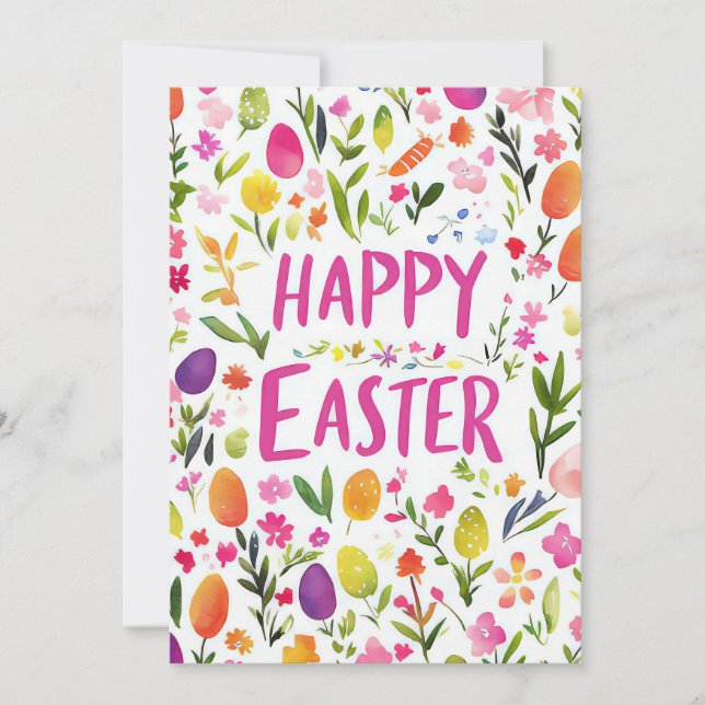 Custom Easter Card with Easter Eggs and Flowers (Front)