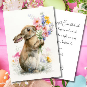Custom Easter Card with Flowers and Easter Bunny