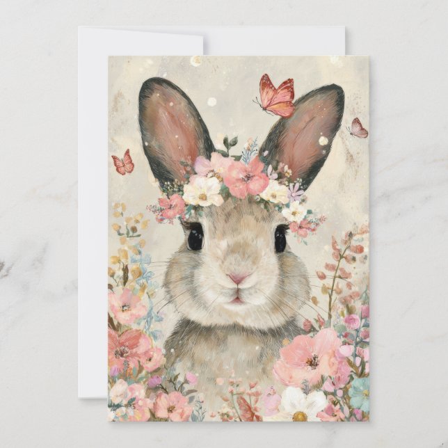 Custom Easter Card with Flowers and Easter Bunny (Front)