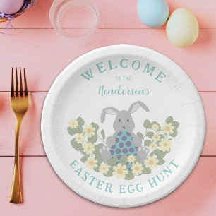 Custom Easter Egg Hunt Brunch Cute Bunny Floral Paper Plates