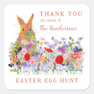 Custom Easter Egg Hunt Bunny Wildflower Thank You Square Sticker