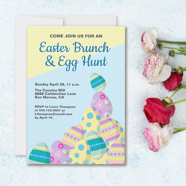 Custom Easter Egg hunt colorful spring Invitation (easter brunch and egg hunt invitation . colorful and fun design.)
