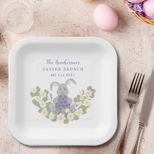 Custom Easter Egg Hunt Cute Bunny Spring Floral Paper Plates