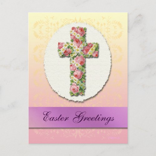 Custom Easter Floral Cross Postcard